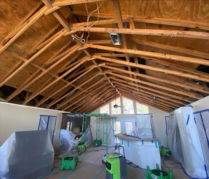 Exposed ceilings in home.